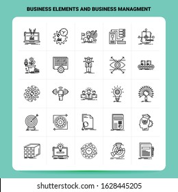 OutLine 25 Business Elements And Business Managment Icon set. Vector Line Style Design Black Icons Set. Linear pictogram pack. Web and Mobile Business ideas design Vector Illustration.