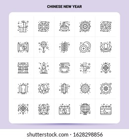OutLine 25 Chinese New Year Icon set. Vector Line Style Design Black Icons Set. Linear pictogram pack. Web and Mobile Business ideas design Vector Illustration.