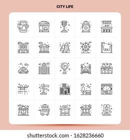 OutLine 25 City Life Icon set. Vector Line Style Design Black Icons Set. Linear pictogram pack. Web and Mobile Business ideas design Vector Illustration.