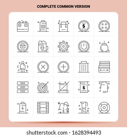 OutLine 25 Complete Common Version Icon set. Vector Line Style Design Black Icons Set. Linear pictogram pack. Web and Mobile Business ideas design Vector Illustration.