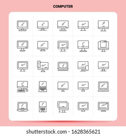 OutLine 25 Computer Icon set. Vector Line Style Design Black Icons Set. Linear pictogram pack. Web and Mobile Business ideas design Vector Illustration.