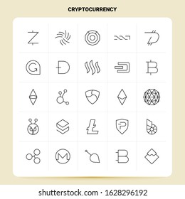 OutLine 25 Cryptocurrency Icon set. Vector Line Style Design Black Icons Set. Linear pictogram pack. Web and Mobile Business ideas design Vector Illustration.
