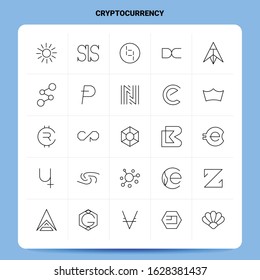 OutLine 25 Cryptocurrency Icon set. Vector Line Style Design Black Icons Set. Linear pictogram pack. Web and Mobile Business ideas design Vector Illustration.