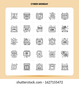 OutLine 25 Cyber Monday Icon set. Vector Line Style Design Black Icons Set. Linear pictogram pack. Web and Mobile Business ideas design Vector Illustration.