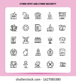 OutLine 25 Cyber Spot And Cyber Security Icon set. Vector Line Style Design Black Icons Set. Linear pictogram pack. Web and Mobile Business ideas design Vector Illustration.