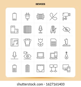 OutLine 25 Devices Icon set. Vector Line Style Design Black Icons Set. Linear pictogram pack. Web and Mobile Business ideas design Vector Illustration.