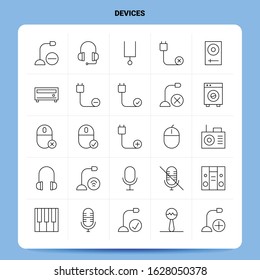 OutLine 25 Devices Icon set. Vector Line Style Design Black Icons Set. Linear pictogram pack. Web and Mobile Business ideas design Vector Illustration.