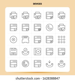 OutLine 25 Devices Icon set. Vector Line Style Design Black Icons Set. Linear pictogram pack. Web and Mobile Business ideas design Vector Illustration.