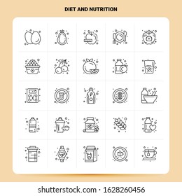 OutLine 25 Diet And Nutrition Icon set. Vector Line Style Design Black Icons Set. Linear pictogram pack. Web and Mobile Business ideas design Vector Illustration.