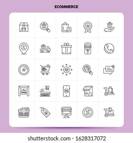 OutLine 25 Ecommerce Icon set. Vector Line Style Design Black Icons Set. Linear pictogram pack. Web and Mobile Business ideas design Vector Illustration.