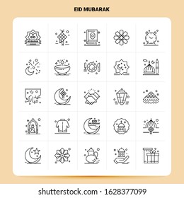 OutLine 25 Eid Mubarak Icon set. Vector Line Style Design Black Icons Set. Linear pictogram pack. Web and Mobile Business ideas design Vector Illustration.