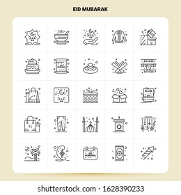 OutLine 25 Eid Mubarak Icon set. Vector Line Style Design Black Icons Set. Linear pictogram pack. Web and Mobile Business ideas design Vector Illustration.