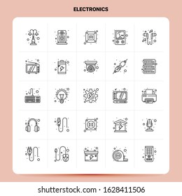 OutLine 25 Electronics Icon set. Vector Line Style Design Black Icons Set. Linear pictogram pack. Web and Mobile Business ideas design Vector Illustration.