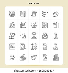OutLine 25 Find A Job Icon set. Vector Line Style Design Black Icons Set. Linear pictogram pack. Web and Mobile Business ideas design Vector Illustration.