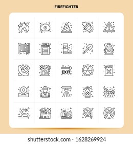 OutLine 25 Firefighter Icon set. Vector Line Style Design Black Icons Set. Linear pictogram pack. Web and Mobile Business ideas design Vector Illustration.