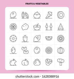 OutLine 25 Fruits & Vegetables Icon set. Vector Line Style Design Black Icons Set. Linear pictogram pack. Web and Mobile Business ideas design Vector Illustration.