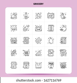 OutLine 25 Grocery Icon set. Vector Line Style Design Black Icons Set. Linear pictogram pack. Web and Mobile Business ideas design Vector Illustration.