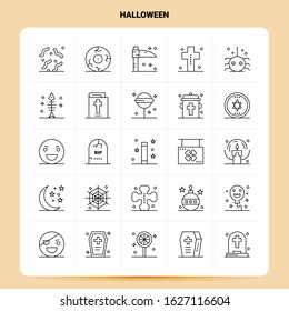 OutLine 25 Halloween Icon set. Vector Line Style Design Black Icons Set. Linear pictogram pack. Web and Mobile Business ideas design Vector Illustration.