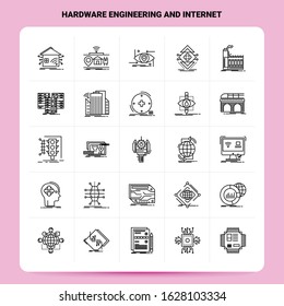 OutLine 25 Hardware Engineering And Internet Icon set. Vector Line Style Design Black Icons Set. Linear pictogram pack. Web and Mobile Business ideas design Vector Illustration.