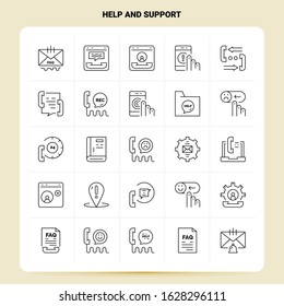 OutLine 25 Help And Support Icon set. Vector Line Style Design Black Icons Set. Linear pictogram pack. Web and Mobile Business ideas design Vector Illustration.