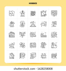 OutLine 25 Hobbies Icon set. Vector Line Style Design Black Icons Set. Linear pictogram pack. Web and Mobile Business ideas design Vector Illustration.