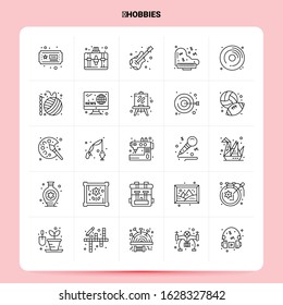 OutLine 25 Hobbies Icon set. Vector Line Style Design Black Icons Set. Linear pictogram pack. Web and Mobile Business ideas design Vector Illustration.