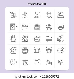 OutLine 25 Hygiene Routine Icon set. Vector Line Style Design Black Icons Set. Linear pictogram pack. Web and Mobile Business ideas design Vector Illustration.