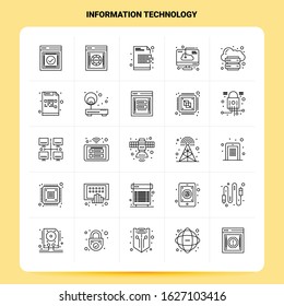 OutLine 25 Information Technology Icon set. Vector Line Style Design Black Icons Set. Linear pictogram pack. Web and Mobile Business ideas design Vector Illustration.