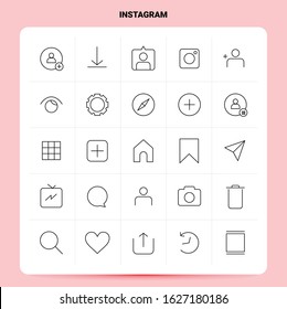 OutLine 25 Instagram Icon set. Vector Line Style Design Black Icons Set. Linear pictogram pack. Web and Mobile Business ideas design Vector Illustration.