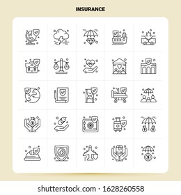 OutLine 25 Insurance Icon set. Vector Line Style Design Black Icons Set. Linear pictogram pack. Web and Mobile Business ideas design Vector Illustration.