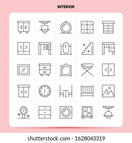 OutLine 25 Interior Icon set. Vector Line Style Design Black Icons Set. Linear pictogram pack. Web and Mobile Business ideas design Vector Illustration.