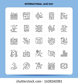 OutLine 25 International Jazz Day Icon set. Vector Line Style Design Black Icons Set. Linear pictogram pack. Web and Mobile Business ideas design Vector Illustration.