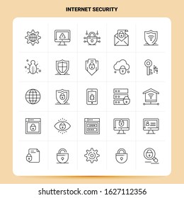 OutLine 25 Internet Security Icon set. Vector Line Style Design Black Icons Set. Linear pictogram pack. Web and Mobile Business ideas design Vector Illustration.
