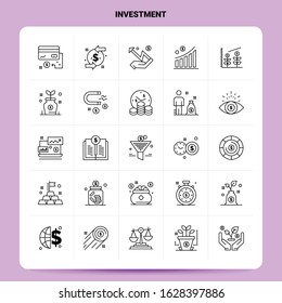 OutLine 25 Investment Icon set. Vector Line Style Design Black Icons Set. Linear pictogram pack. Web and Mobile Business ideas design Vector Illustration.