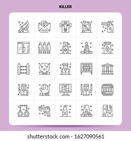 OutLine 25 Killer Icon set. Vector Line Style Design Black Icons Set. Linear pictogram pack. Web and Mobile Business ideas design Vector Illustration.