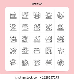 OutLine 25 Magician Icon set. Vector Line Style Design Black Icons Set. Linear pictogram pack. Web and Mobile Business ideas design Vector Illustration.