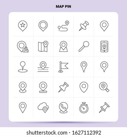 OutLine 25 Map Pin Icon set. Vector Line Style Design Black Icons Set. Linear pictogram pack. Web and Mobile Business ideas design Vector Illustration.