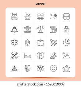 OutLine 25 Map Pin Icon set. Vector Line Style Design Black Icons Set. Linear pictogram pack. Web and Mobile Business ideas design Vector Illustration.