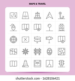 OutLine 25 Maps & Travel Icon set. Vector Line Style Design Black Icons Set. Linear pictogram pack. Web and Mobile Business ideas design Vector Illustration.