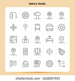 OutLine 25 Maps & Travel Icon set. Vector Line Style Design Black Icons Set. Linear pictogram pack. Web and Mobile Business ideas design Vector Illustration.