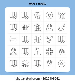OutLine 25 Maps & Travel Icon set. Vector Line Style Design Black Icons Set. Linear pictogram pack. Web and Mobile Business ideas design Vector Illustration.