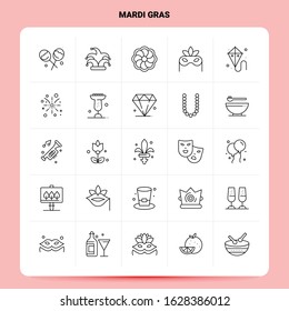 OutLine 25 Mardi Gras Icon set. Vector Line Style Design Black Icons Set. Linear pictogram pack. Web and Mobile Business ideas design Vector Illustration.