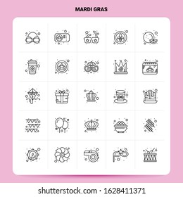OutLine 25 Mardi Gras Icon set. Vector Line Style Design Black Icons Set. Linear pictogram pack. Web and Mobile Business ideas design Vector Illustration.