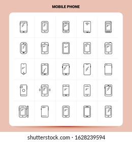 OutLine 25 Mobile Phone Icon set. Vector Line Style Design Black Icons Set. Linear pictogram pack. Web and Mobile Business ideas design Vector Illustration.