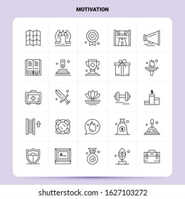 OutLine 25 Motivation Icon set. Vector Line Style Design Black Icons Set. Linear pictogram pack. Web and Mobile Business ideas design Vector Illustration.