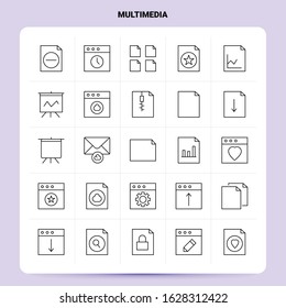 OutLine 25 Multimedia Icon set. Vector Line Style Design Black Icons Set. Linear pictogram pack. Web and Mobile Business ideas design Vector Illustration.
