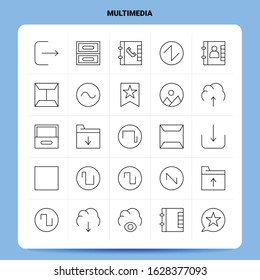 OutLine 25 Multimedia Icon set. Vector Line Style Design Black Icons Set. Linear pictogram pack. Web and Mobile Business ideas design Vector Illustration.