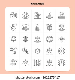 OutLine 25 Navigation Icon set. Vector Line Style Design Black Icons Set. Linear pictogram pack. Web and Mobile Business ideas design Vector Illustration.