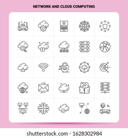 OutLine 25 Network And Cloud Computing Icon set. Vector Line Style Design Black Icons Set. Linear pictogram pack. Web and Mobile Business ideas design Vector Illustration.