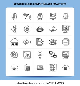OutLine 25 Network Cloud Computing And Smart City Icon set. Vector Line Style Design Black Icons Set. Linear pictogram pack. Web and Mobile Business ideas design Vector Illustration.